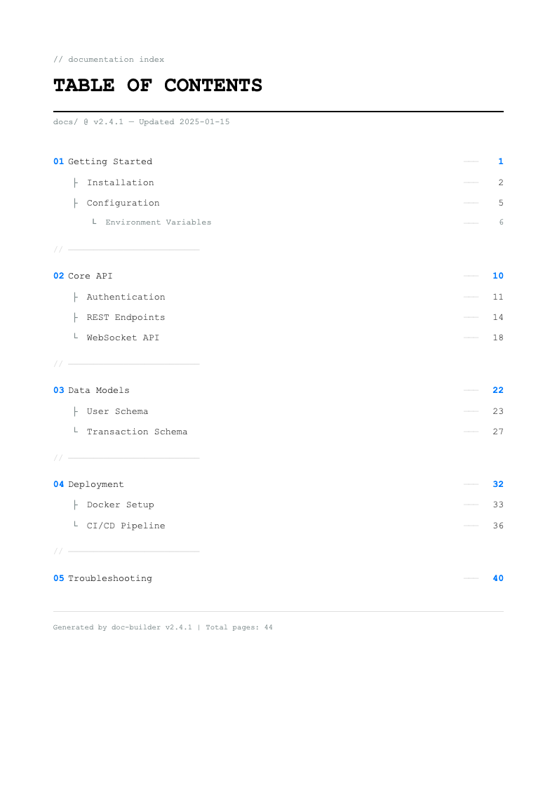 Tech minimalist table of contents